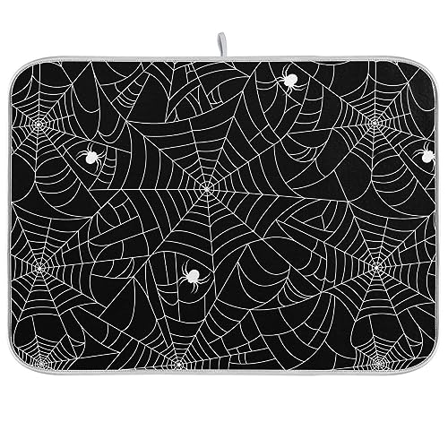 Halloween Spooky Spider Web Dish Drying Mat 16x18 Inch Microfiber Absorbent Reversible Kitchen Decor - Halloween