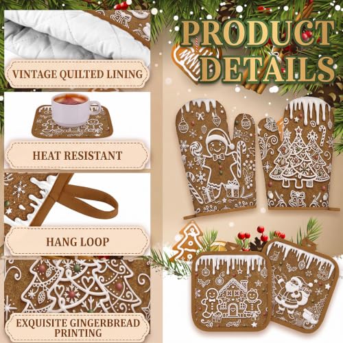 Gingerbread Christmas Kitchen Accessories Set - 12 Pcs with Towels, Oven Mitts & Pot Holders - Holiday Decor