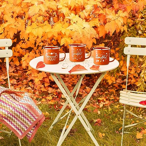 Enamel Pumpkin Coffee Mugs Set - 16 oz Fall Autumn Thanksgiving Holiday