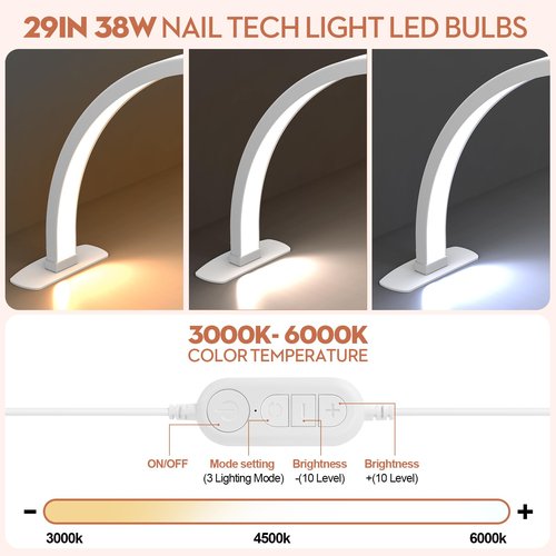 SLYFTE Premium Large Half Moon LED Light for Nail Tech, Foldable Arch Light for Nail Desk Lamp with Phone Stand Perfect for Manicure Handicraft Lighting (White, Large)