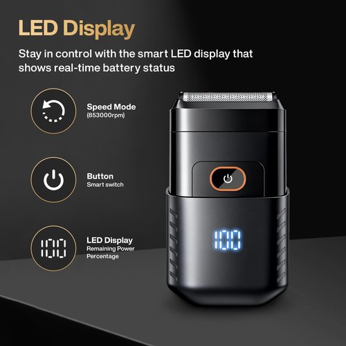 Electric Foil Shavers for Men, Mini Electric Razor for Face, IPX7 Waterproof Cordless Razor with LED Display & Fast Charge, Micro-Comb Technology & Precision Blades