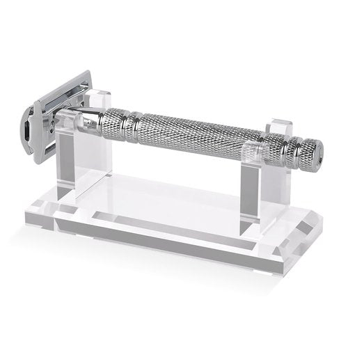 Linkidea Acrylic Men's Razor Stand Holder, Stable Storage Bracket Bathroom Countertop Organizer, Easy Clean, Compatible with Viking Blade Chief, MK-23C, Shaving Revolution (Clear)