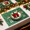 Green Glitter Rhinestone Table Mat 12x18 Inch Luxury Bling Crystal Placemat - Variation 8