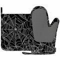 Halloween Spider Web Oven Mitts and Pot Holders Set - Black & White, Heat Resistant Silicone Kitchen Gloves