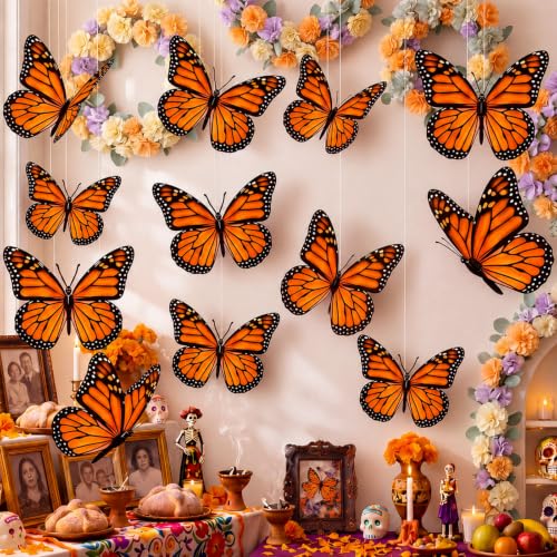 12 Large Monarch Butterfly Hanging Decorations for Parties & Events