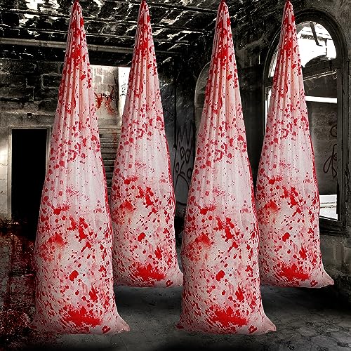 Halloween Bloody Body Bag Decorations - Creepy Gauze Hanging Props, Pack of 4