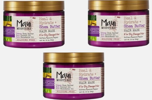 Maui Moisture Shea Butter Hair Mask 12 Ounce Jar (Heal/Hydrate) (354ml) (3 Pack)