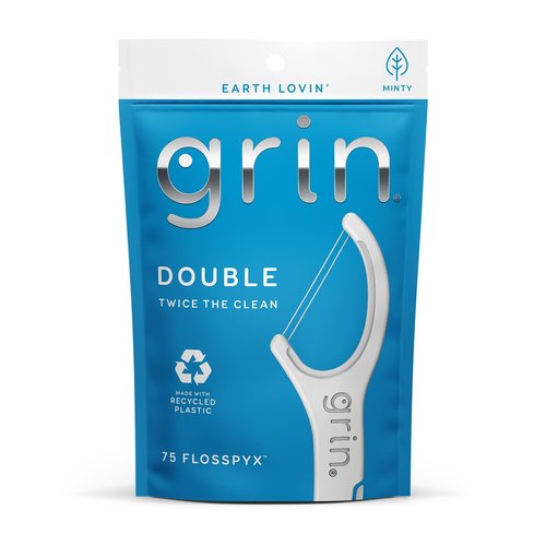 Grin Dental Floss |3 Packs of 60 (Double Twice The Clean Deux Fois Plus Propre), White, Total: 180, 1.0 Foot, 0.18 pounds