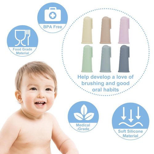 Bassion Baby Toothbrush Set, 6 Pcs Soft Infant Finger Toothbrush with 6 Boxes, Newborns Toddler Silicone Baby Tooth Brush 0-6 Months 6-12 Months