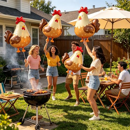 Farm Animal Balloons Set - Chicken Foil Party Decorations, 4 Pieces