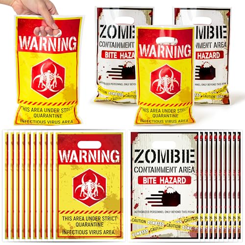 Halloween Zombie Party Favor Bags - 50 Pack Scary Treat Gift Bags with Handles