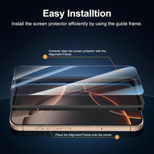 NEW'C iPhone 17 & 16 Pro Screen Protector - 3 Pack Tempered Glass with Easy Installation Tool | Case Friendly, Ultra Resistant