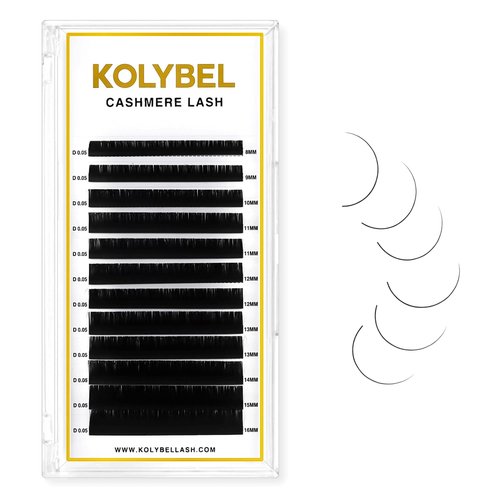 KOLYBEL Classic Lash Extensions 0.05 CC Cashmere Eyelash Extensions 8-16mm Mixed Lash Tray,Silk Volume & Classic Lashes Soft Matte Dark Professional Eyelashes Extension Salon Use(0.05-CC-8-16 mm)