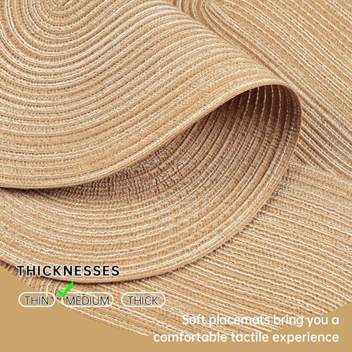 Oval Braided Woven Placemats Set of 4 - Beige Brown Dining Table Mats