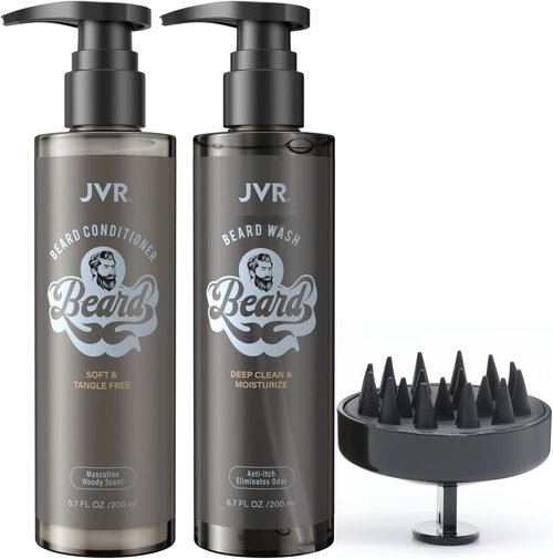 JVR Beard Wash & Conditioner - Organic Coconut & Aloe Formula for Soft, Frizz-Free Beards | 6.7oz