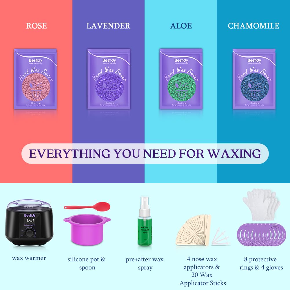 Waxing Kit Wax Warmer, Bestidy Digital Wax Kit with Hard Wax Beads for Women and Men,for Whole Body Brazilian Bikini Legs Facial Eyebrow Armpit Hair Removal
