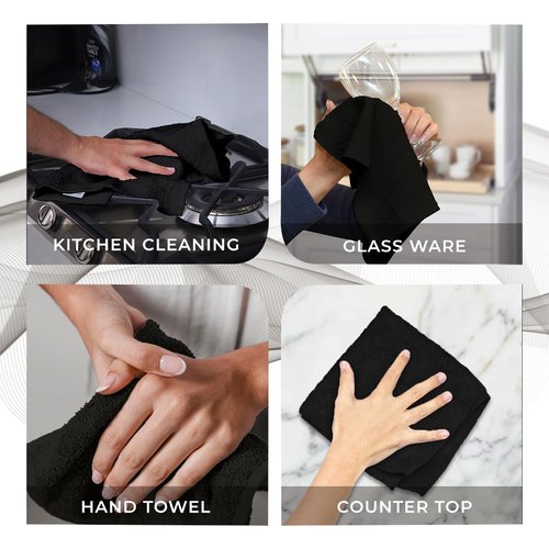 Avalon Towels Cotton Washcloths – (Pack of 36) Size 12x12 Inches, 100% Ring Spun Cotton, Soft & Absorbent Face Towels, Gym Towels, Hotel and Spa Quality, Reusable Fingertip Towels (Black)