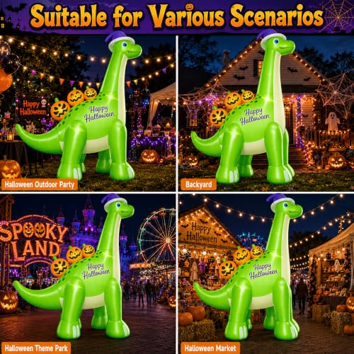 12FT Giant Halloween Inflatable Dinosaur with Pumpkins & Lights