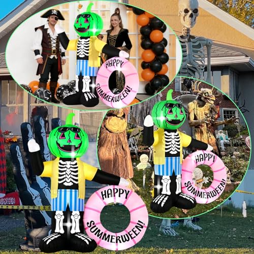 6FT Zombie Watermelon Inflatable Decoration with LED Lights - Summerween Yard & Pool Decor