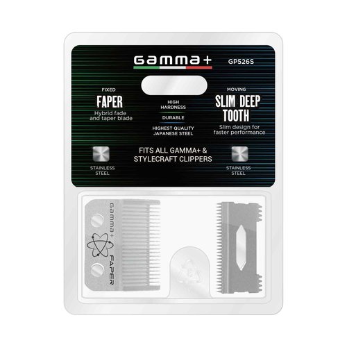 GAMMA+ Replacement Fixed Stainless Steel Faper Hair Clipper Blade with Moving Stainless Steel Slim Deep Tooth Cutter Set