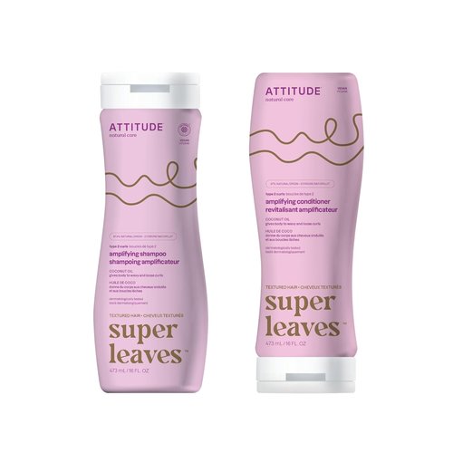 ATTITUDE Hair Shampoo & Conditioner Bundle - Vegan, Plant-Based, Coconut Oil for Wavy & Curly Hair | 16 Fl Oz