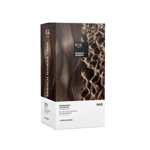 IGK Permanent Hair Dye Color Kit - 6AG French Riviera Light Beige Brown | 100% Gray Coverage, Strength & Shine