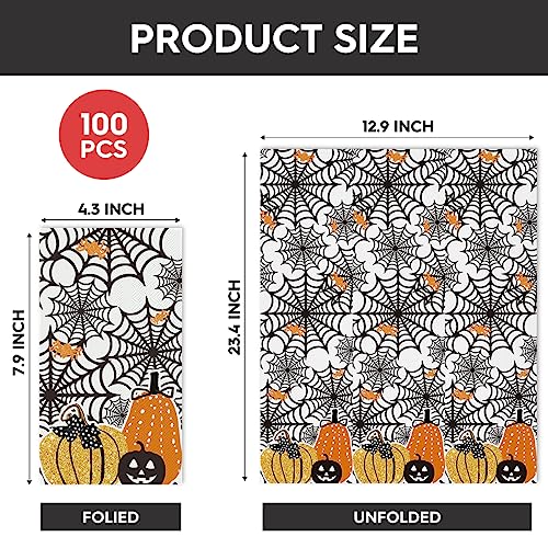Halloween Paper Napkins 100-Pack Scary Cobweb Pumpkins 3-Ply Disposable Tableware