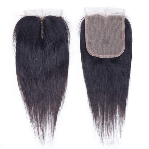 Brazilian Straight Human Hair Bundles with Closure(10 10 10+10) Straight 3 Bundles with Closure 50g 10A Unprocessed Straight Virgin Short Bob Hair Bundle Natural Black Color