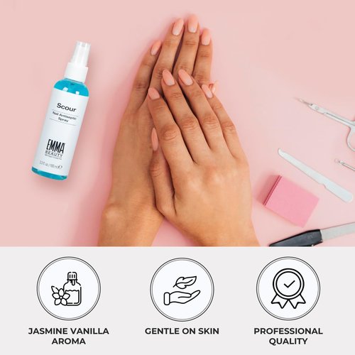 EMMA Beauty Scour Nail Antiseptic Spray, Nail Surface Cleanser and Cleaning Solution, 12+ Free Formula, 100% Vegan & Cruelty-Free, 3.3 oz.