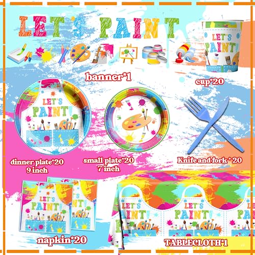 Art Paint Party Supplies Set 142 Pcs Art Theme Tableware & Decorations - Variation of Art Paint