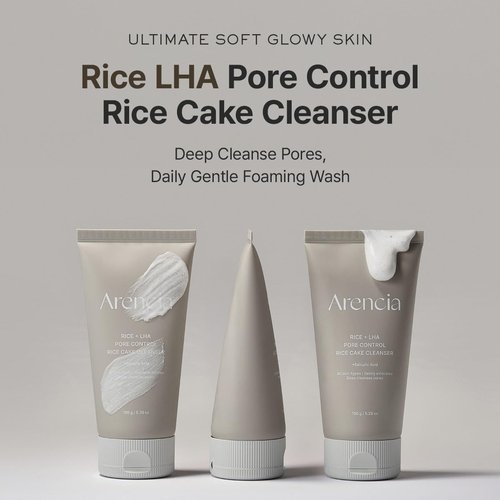 ARENCIA Rice + LHA Pore Control Cleanser - Deep Cleansing & Gentle Exfoliation for All Skin Types, 5.29 oz