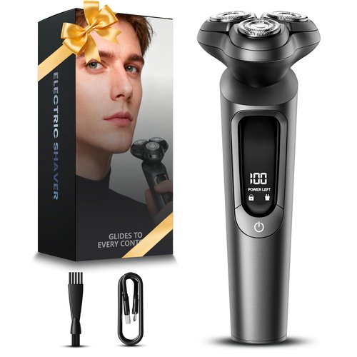 Electric Razor for Men, IPX8 Waterproof with Type-C Quick Charge, 3D Flex Blades & Pop-Up Trimmer, 60min Runtime, Travel Lock, Wet & Dry Shave,Slate Gray
