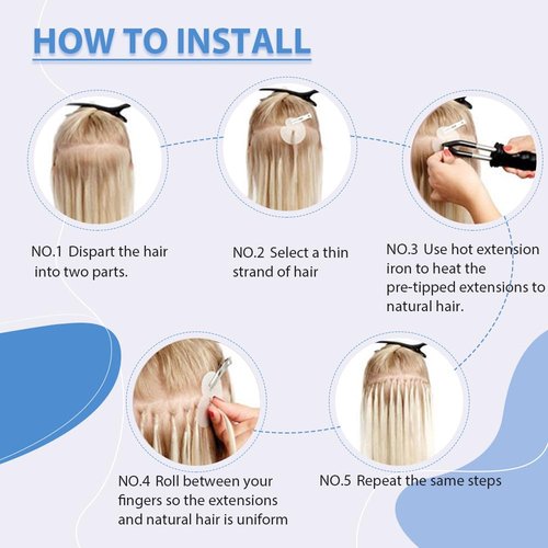 Silver I Tip Hair Extensions - Human Hair Pre-Bonded Cold Fusion Stick Tip Real Remy Hair Piece for Women - Invisible Keratin Microlink Extensions 16 Inch 100 Strands 50G