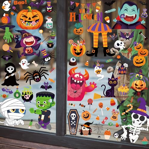 Halloween Window Clings - 102 PCS Spooky & Fun Decorations for Home & Party - Variation: Halloween