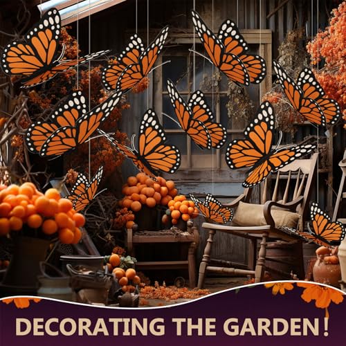 Large Artificial Monarch Butterfly Decorations Set - 16 Pcs with String for Events & Holiday Decor