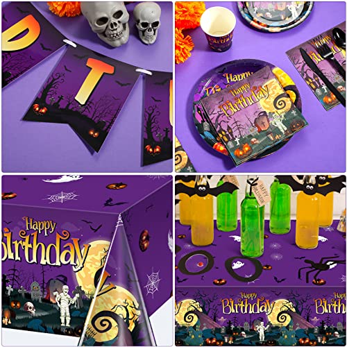 Halloween Party Supplies Set - Plates, Napkins, Banner, Tablecloth for 25 Guests