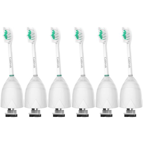 Guhiwuk Replacement Toothbrush Heads Compatible with Philips Sonicare E-Series, Essence, Advance, CleanCare, Elite and Xtreme Screw-on Electric Phillips Brush Handles, 6 Pack