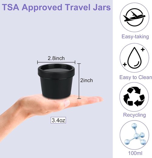 Plastic Cream Jars Travel Containers for Toiletries 3.4oz 6 Pack TSA Approved Wide-mouth Cosmetic Pot Jars with Lids Leak Proof Travel Size Containers for Makeup Face Cream(Black)