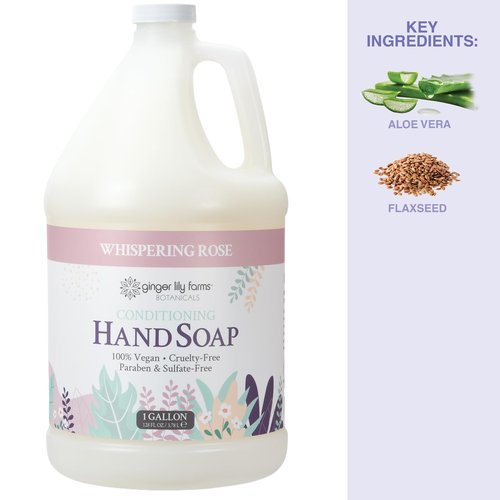 Ginger Lily Farms Botanicals Conditioning Liquid Hand Soap Refill, 100% Vegan & Cruelty-Free, Whispering Rose Scent, 1 Gallon (128 fl oz)