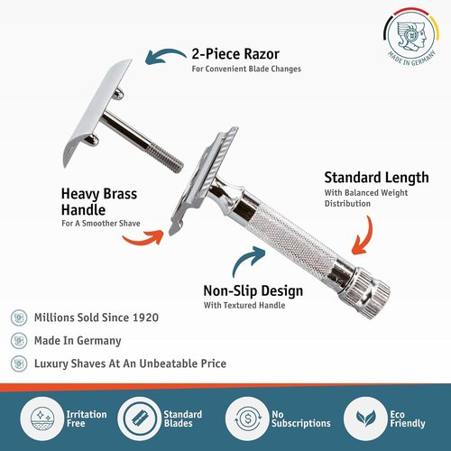 Merkur Mk34C Double Edge Razor - Heavy Duty Short Handle for a Smooth Shave