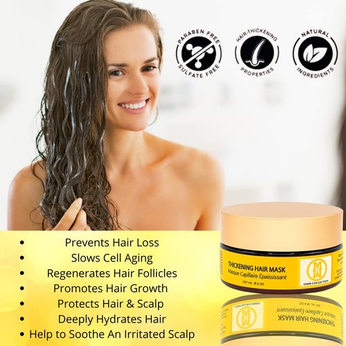 OMM Collection Natural Hair Thickening Mask - For Hair Loss Prevention & Thinning - Hydrating Hair Mask for Dry & Damaged Hair, Boost Hair Growth, Stimulates Hair Follicles, All Hair, Vegan