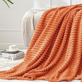 Fall Orange 3D Ribbed Fleece Throw Blanket 50x60 Inch for Couch