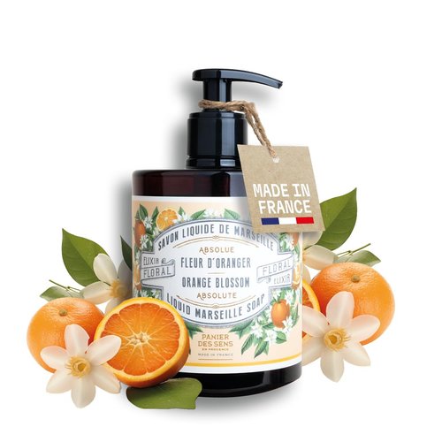 Panier des Sens - Fancy Orange Blossom Moisturizing Liquid Hand Soap - French Provence Hand Wash - Savon de Marseille Soap with Olive Oil - Refillable Bottle - 97% Natural Ingredients - 16.9 Fl Oz