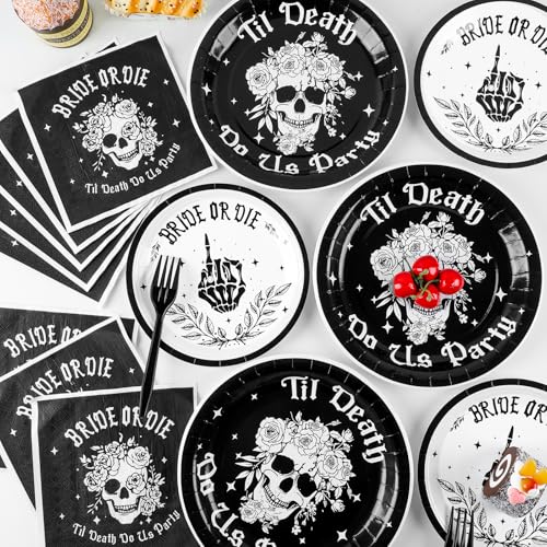 Bride or Die Bachelorette Party Plates & Napkins Set - Serves 24, Halloween & Bridal Shower Decor