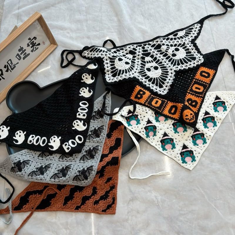 Women's Gothic Crochet Bandana Headband - Bat Spider Web Halloween Accessory - Black Spider Web, One Size