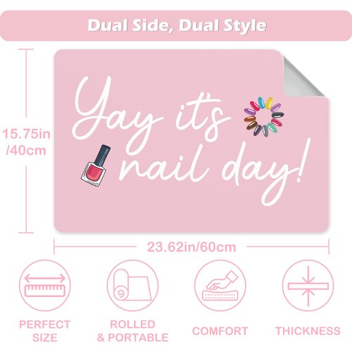 (MAT ONLY)Nail Art Table Mat, Nail Arm Rest Pad for Acrylic Nails, Dual Side PU Leather Nail Art Hand Rest Pillow Mat, Manicure Pad Nail Table Desk Mat for Nails Tech Salon Home Use Yay It's Nail Day