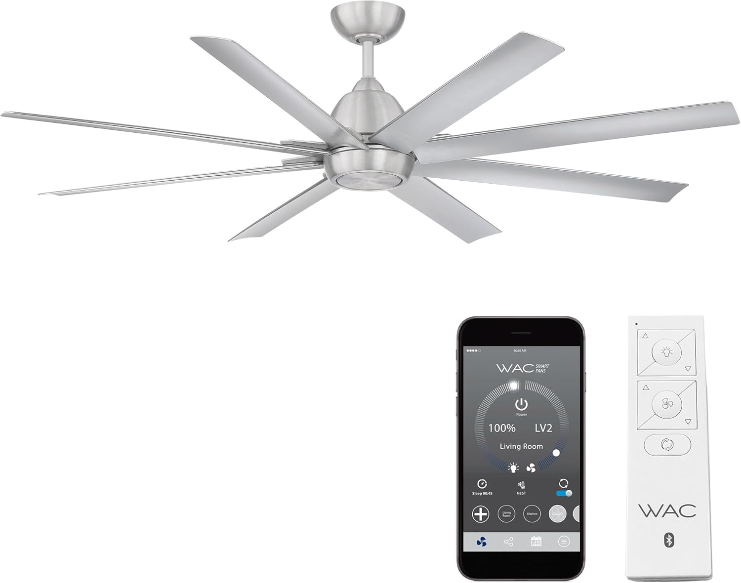 WAC Lighting Mocha XL Smart Ceiling Fan - 8 Blades in Brushed Nickel Finish