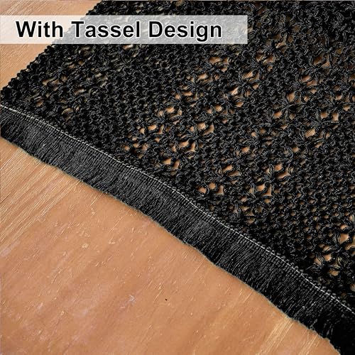 Black Macrame Burlap Table Runner - Farmhouse Boho Decor, 11.8 x 35.4 in - Variation of THIS listing