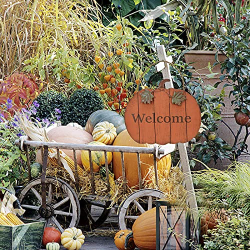 Small Wooden Pumpkin Welcome Sign Hanging Fall Decor for Front Door