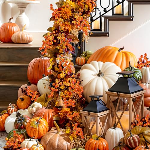 Artificial Berry Stems - Fall Holly Berries for Autumn & Thanksgiving Decor